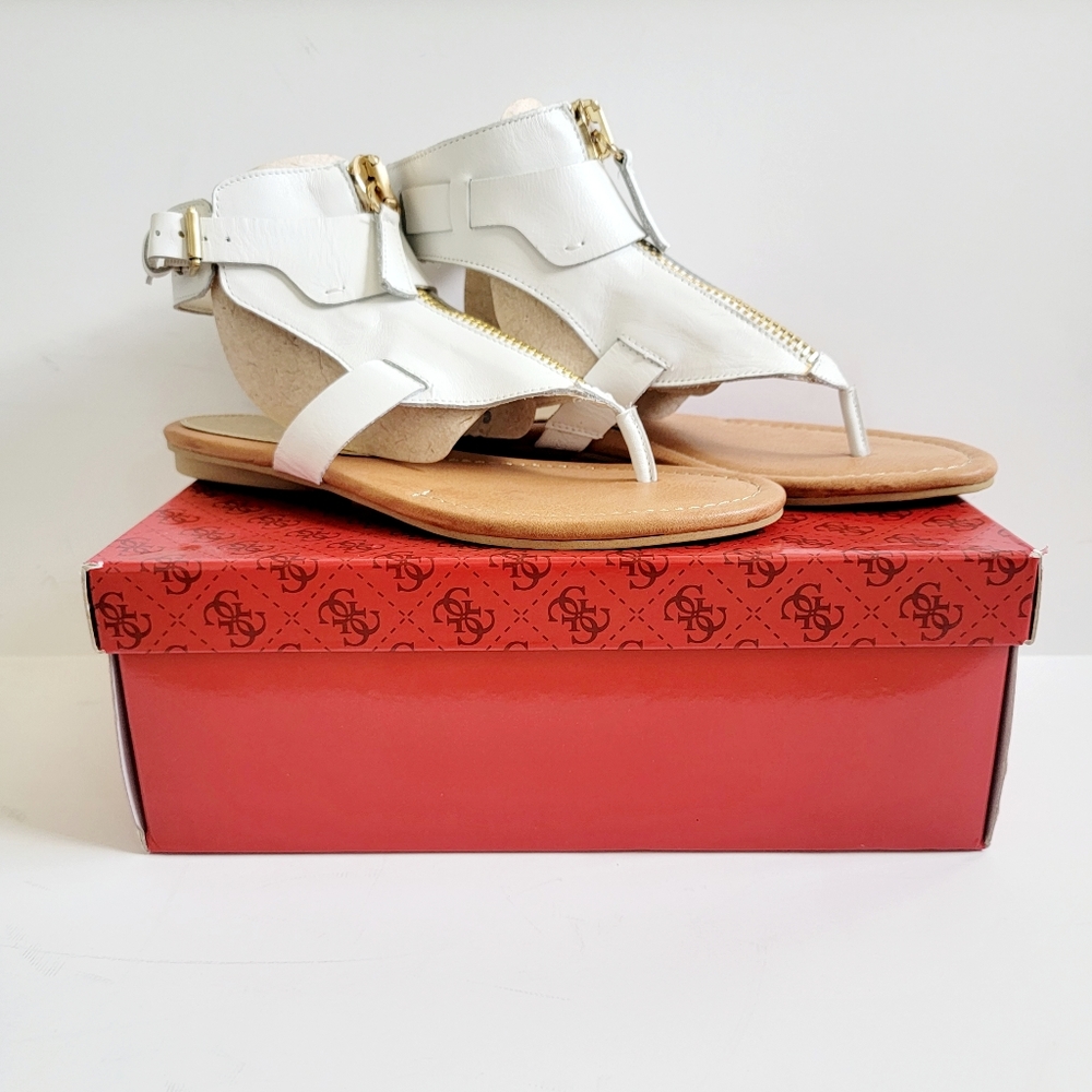 New Guess Gastan Gladiator White Leather Flat Sandals, 7.5M